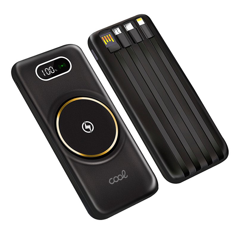 Batterie externe universelle 10 000 mAh avec recharge sans fil Qi (4 ports) Noir