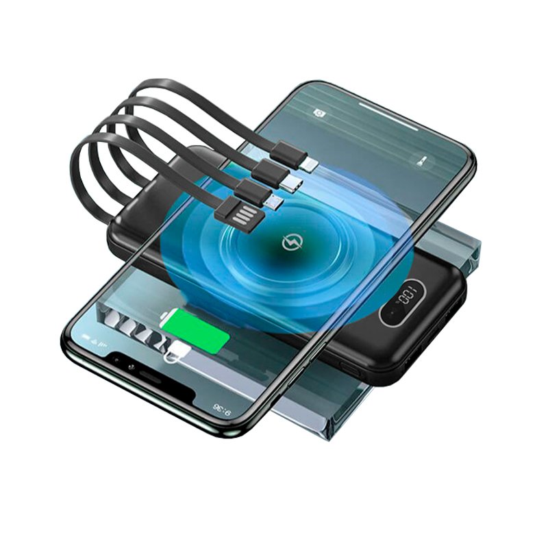 Batterie externe universelle 10 000 mAh avec recharge sans fil Qi (4 ports) Noir
