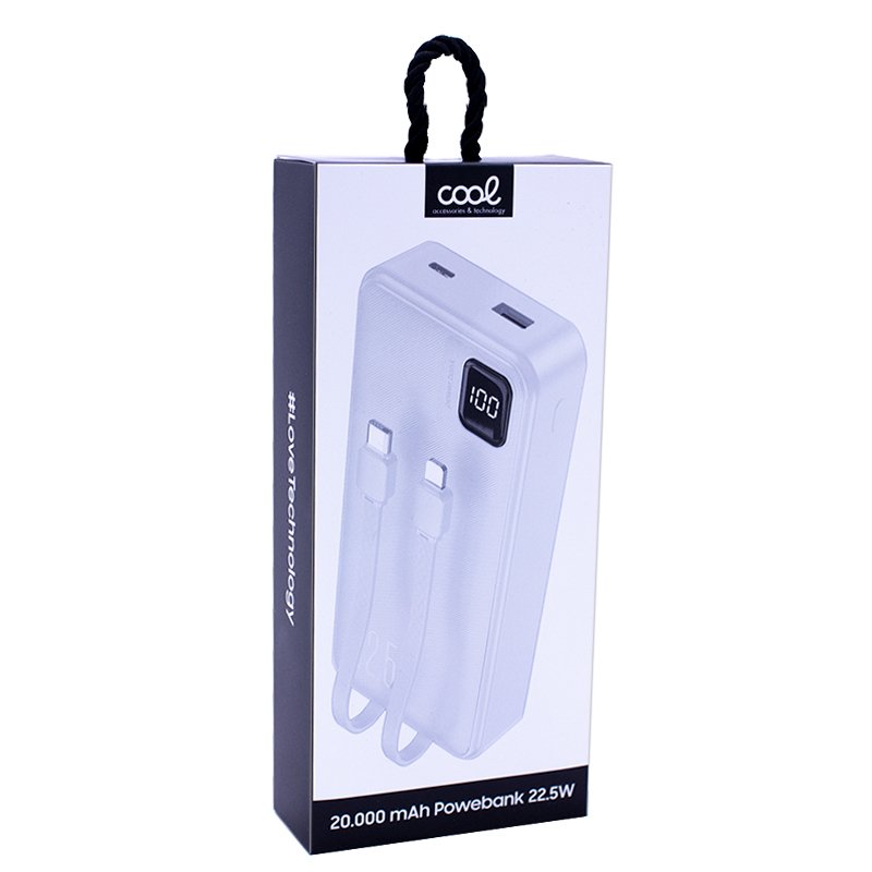 Batterie externe universelle 22,5 W 20 000 mAh (Type C / Lightning) Blanc froid