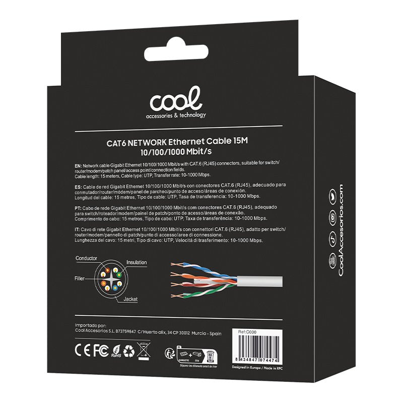 Câble réseau Internet universel CAT6 RJ45 15 mètres COOL
