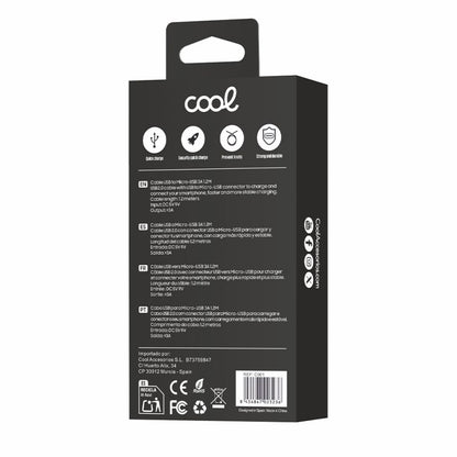 Cable USB Compatible COOL Universal (micro-usb) 1.2 metros Negro 2.4 Amp