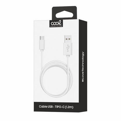Cable USB Compatible COOL Universal TIPO-C (1.2 metros) Blanco 2.4 Amp