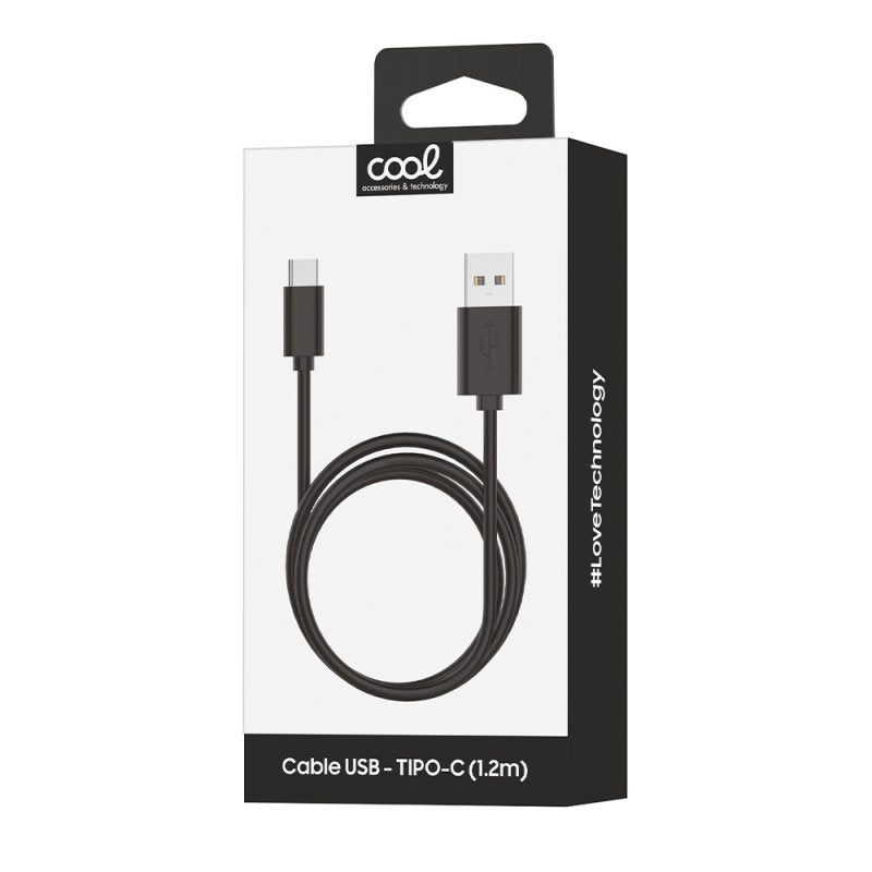 Cable USB Compatible COOL Universal TIPO-C (1.2 metros) Negro 2.4 Amp