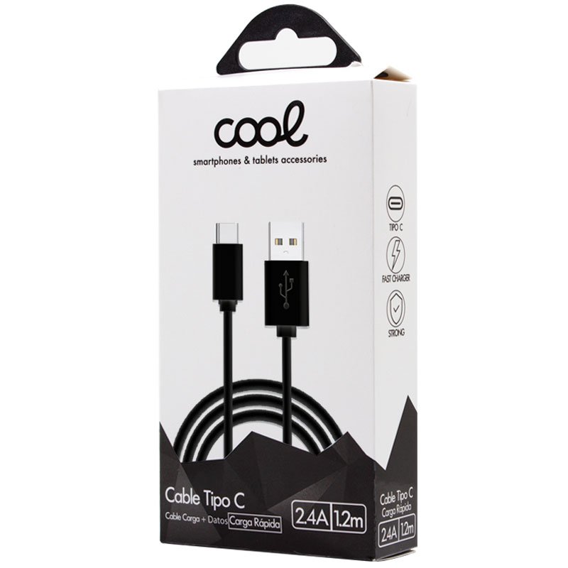 Câble USB universel compatible COOL TYPE-C (1,2 mètre) noir 2,4 A