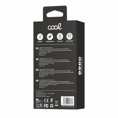Cable USB Compatible COOL Universal TIPO-C (1.2 metros) Negro 2.4 Amp