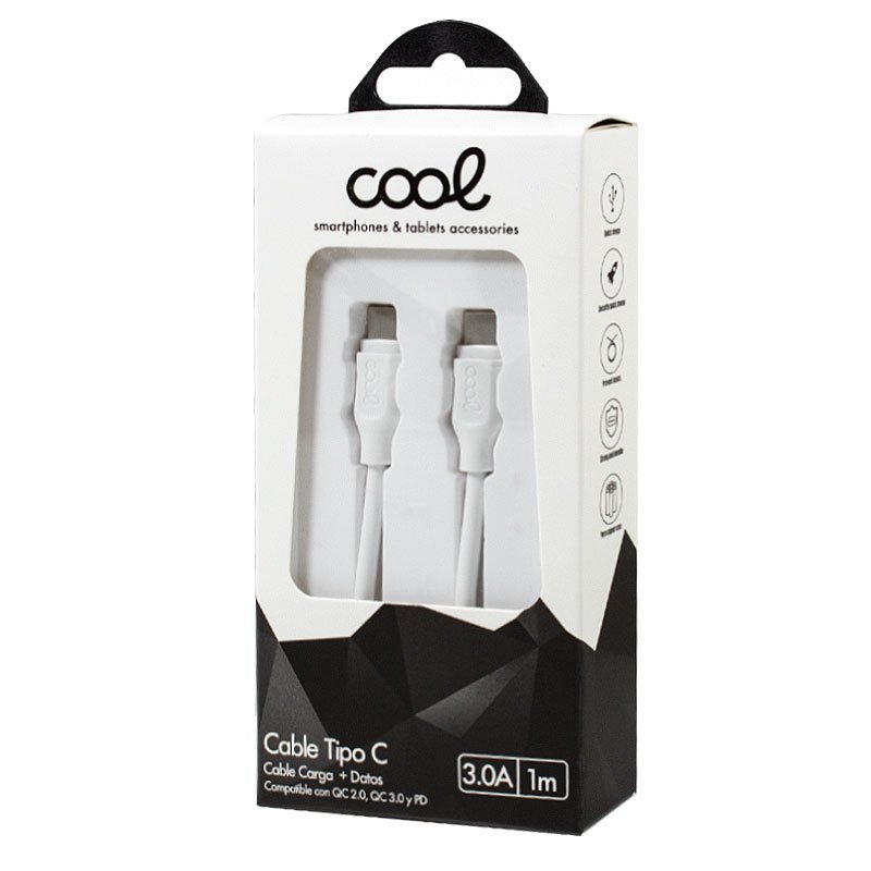 Câble USB universel compatible COOL TYPE-C vers TYPE-C (1 mètre) Blanc 3 A