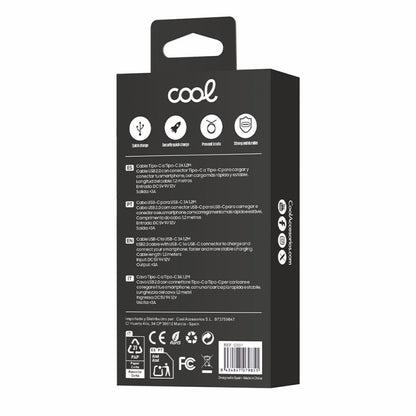 Cable USB Compatible COOL Universal TIPO-C a TIPO-C (1 metro) Negro 3 Amp