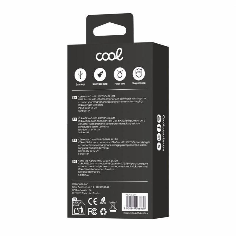 Cable USB COOL Nylon Universal Tipo C a Lightning (1.2 metros)