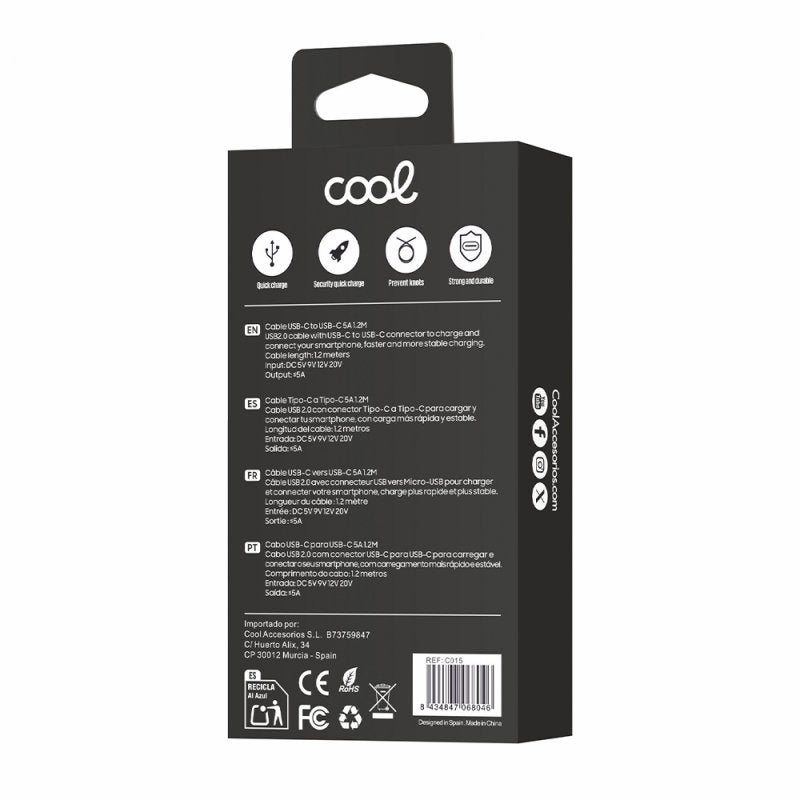 Cable USB COOL Nylon Universal Tipo C a Tipo C (1.2 metros)