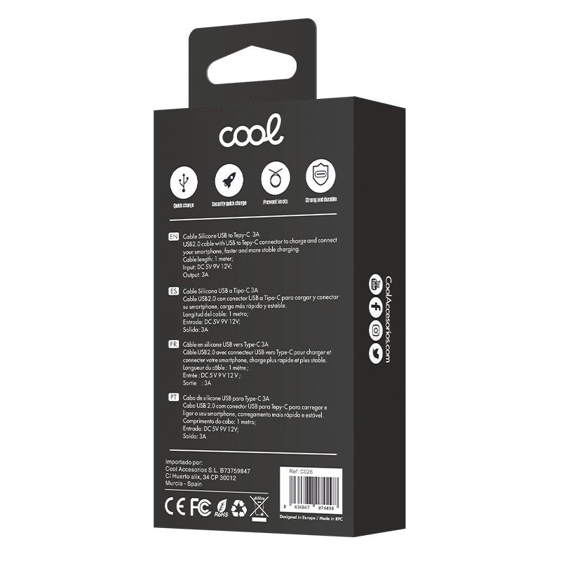 Câble USB COOL Universel Silicone Type C (1 mètre) Bleu Clair