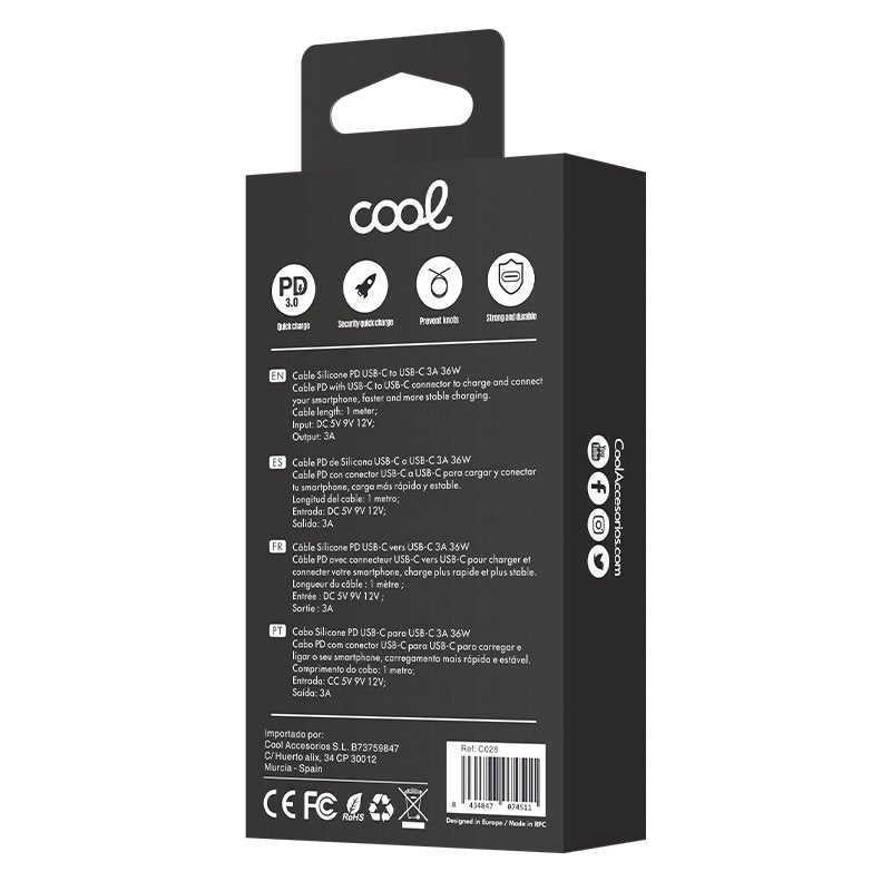 Câble USB universel en silicone COOL Type C vers Type C (1 mètre) Bleu clair
