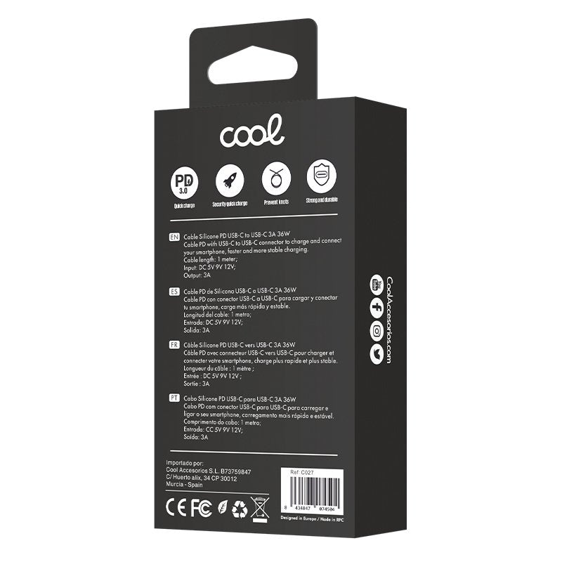 Câble USB universel en silicone COOL Type C vers Type C (1 mètre) Rose