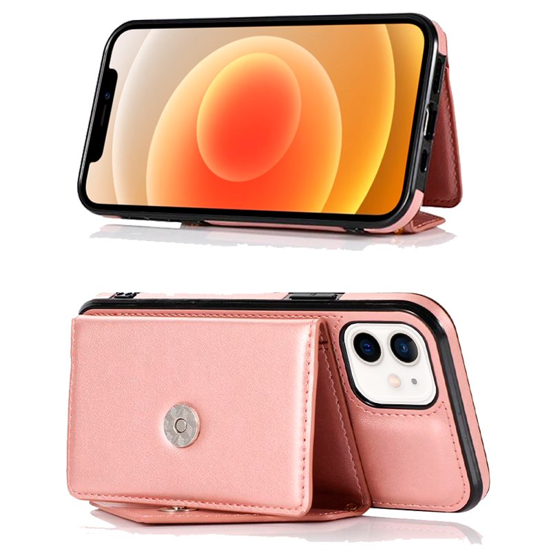 Étui portefeuille tendance pour iPhone 12 mini avec pendentif rose