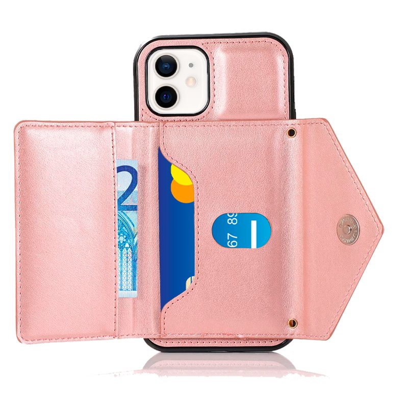 Étui portefeuille tendance pour iPhone 12 mini avec pendentif rose