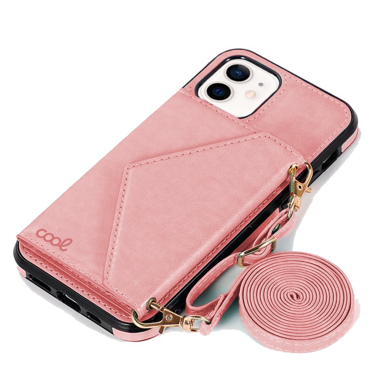 Étui portefeuille tendance pour iPhone 12 mini avec pendentif rose