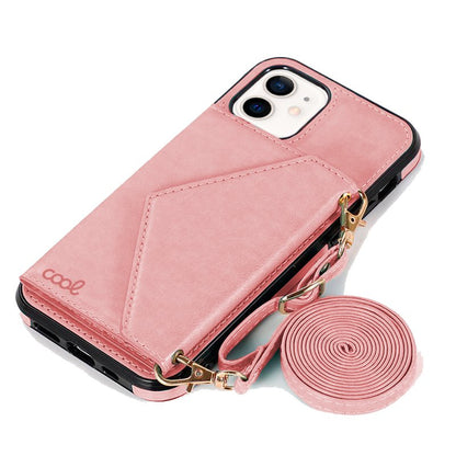 Étui portefeuille tendance pour iPhone 12 mini avec pendentif rose
