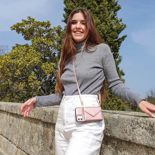 Étui portefeuille tendance pour iPhone 12 mini avec pendentif rose