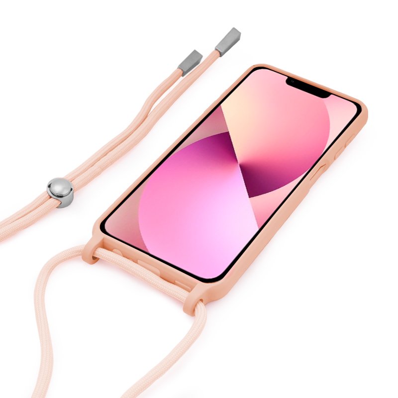 Coque cool pour iPhone 13 avec cordon rose uni