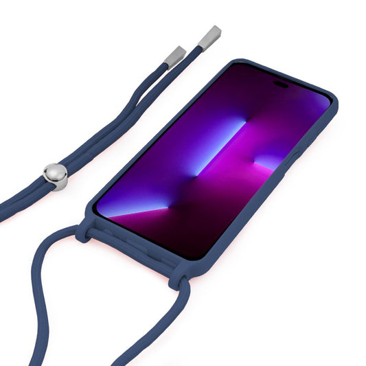Coque cool pour iPhone 14 Pro en velours côtelé bleu marine uni