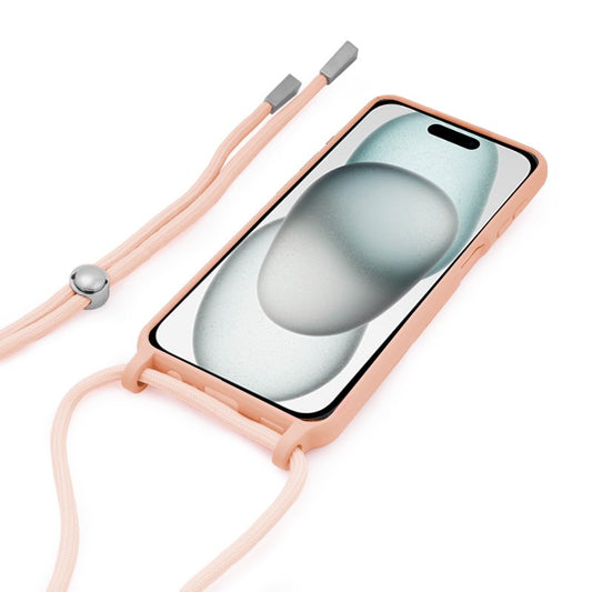 Coque cool pour iPhone 15 avec cordon rose uni