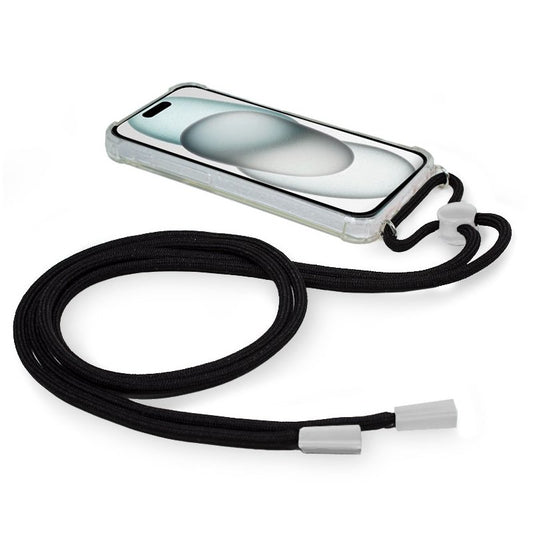 Coque iPhone 15 tendance avec cordon noir