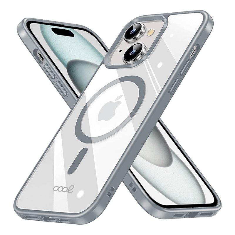 Coque magnétique pour iPhone 15 avec bord argenté