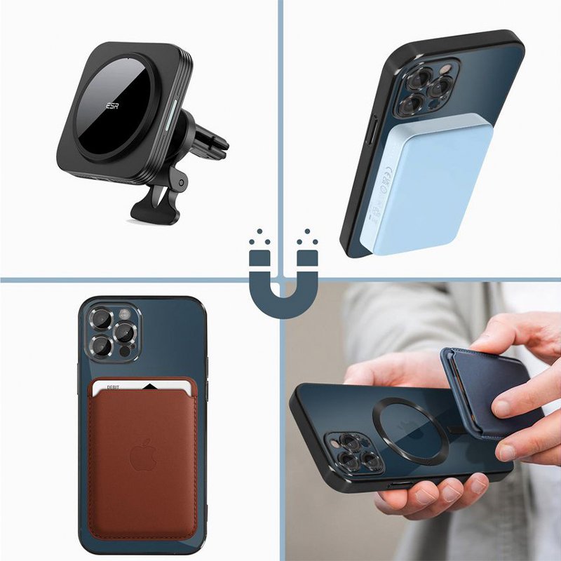 Coque magnétique pour iPhone 15 avec bord argenté