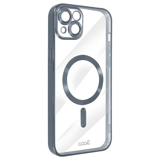 Coque magnétique pour iPhone 15 avec bord argenté