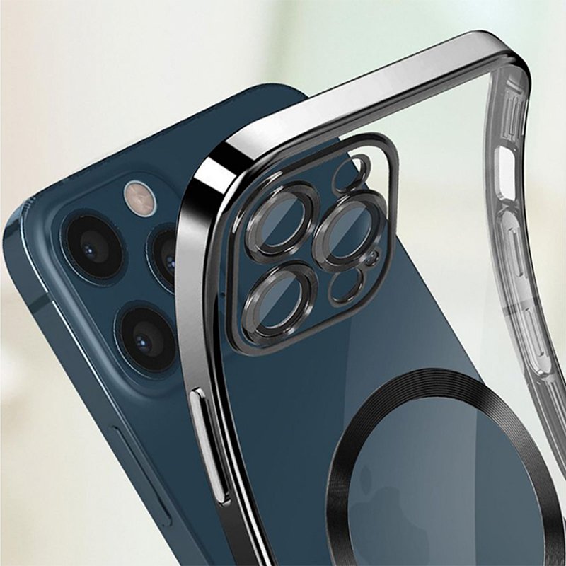 Coque magnétique pour iPhone 15 avec bord argenté