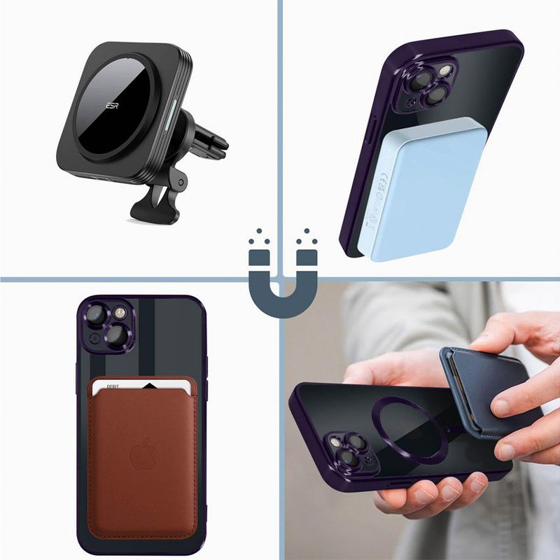 Coque magnétique pour iPhone 15 avec bord rose