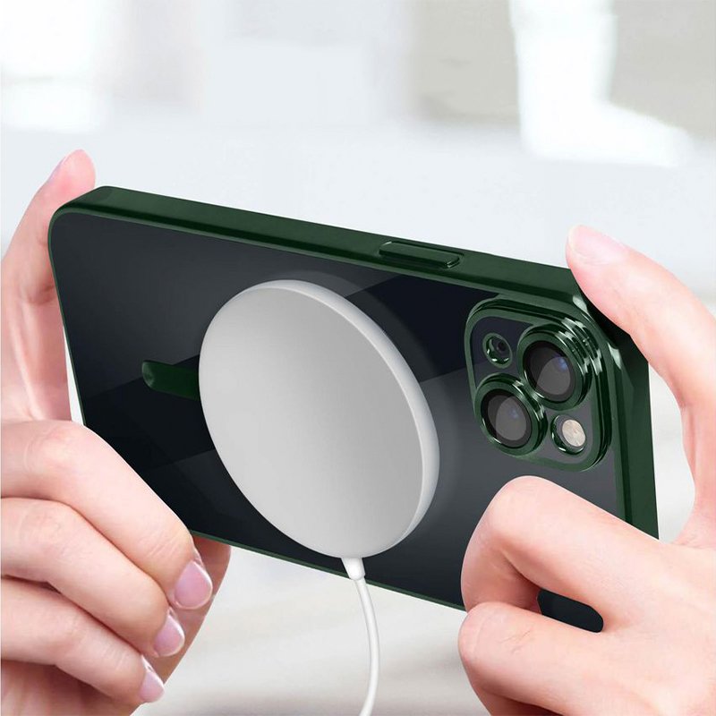 Coque magnétique pour iPhone 15 avec bord vert