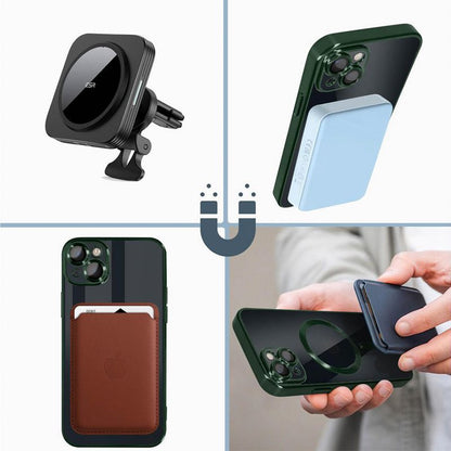 Coque magnétique pour iPhone 15 avec bord vert