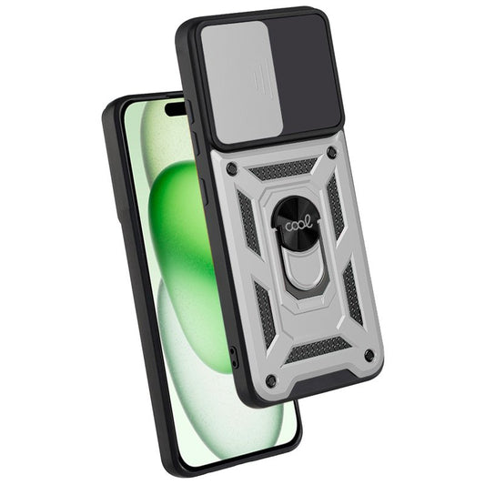 Coque COOL pour iPhone 15 Plus avec anneau rigide argenté
