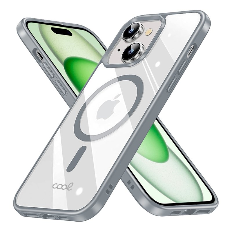 Coque magnétique pour iPhone 15 Plus avec bord argenté