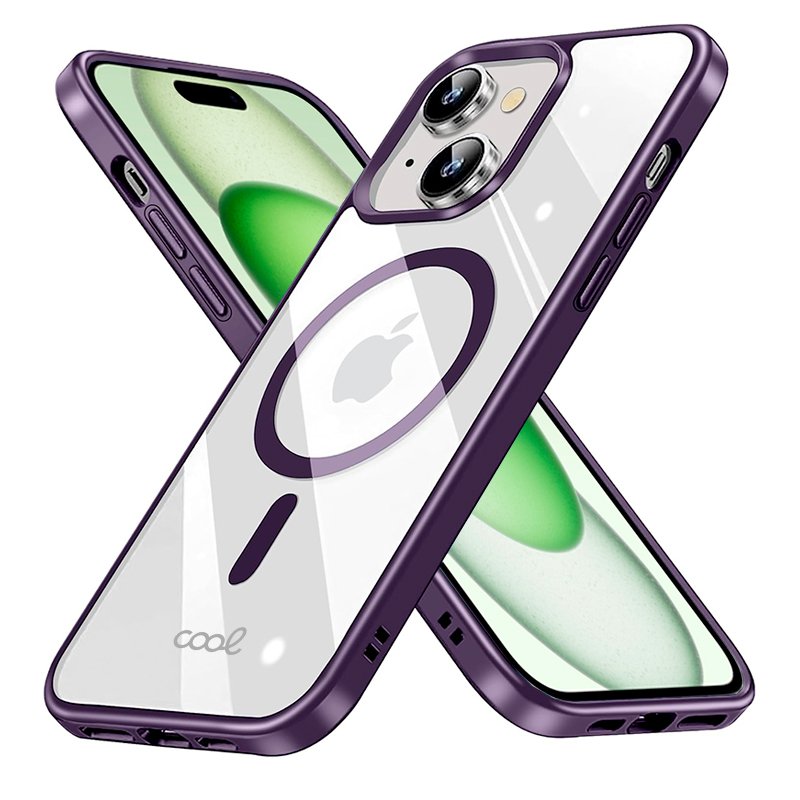 Coque magnétique pour iPhone 15 Plus avec bords violets