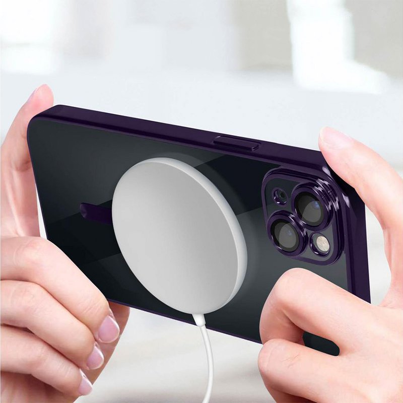 Coque magnétique pour iPhone 15 Plus avec bords violets