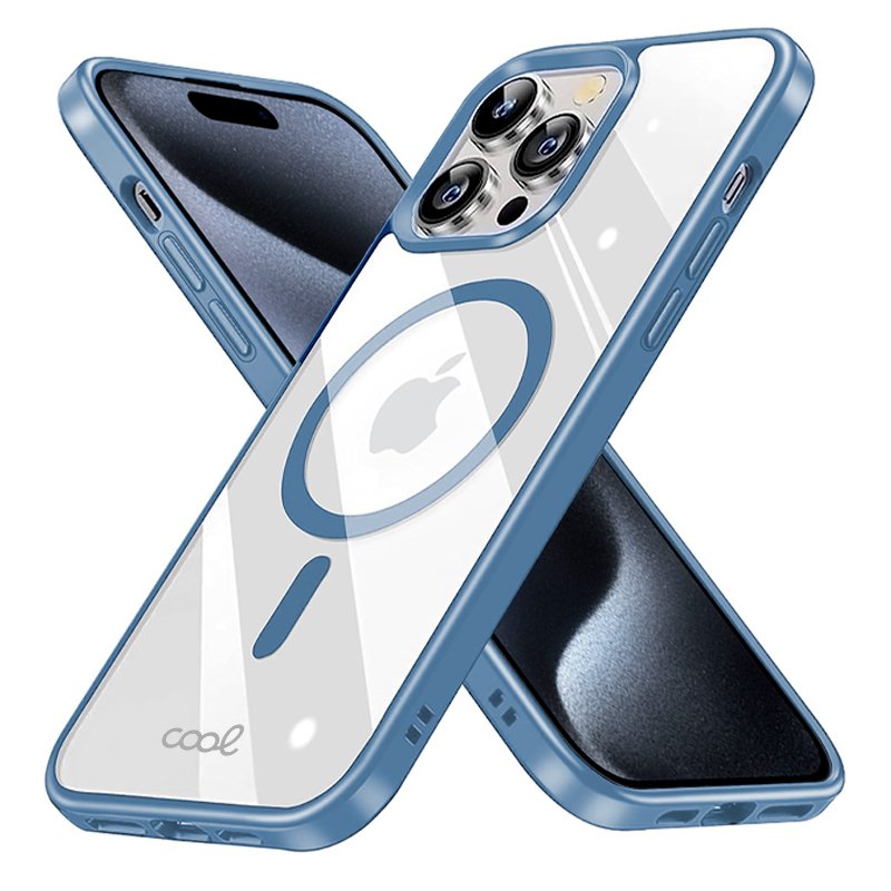 Coque magnétique pour iPhone 15 Pro avec bord bleu