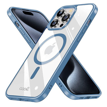 Coque magnétique pour iPhone 15 Pro avec bord bleu