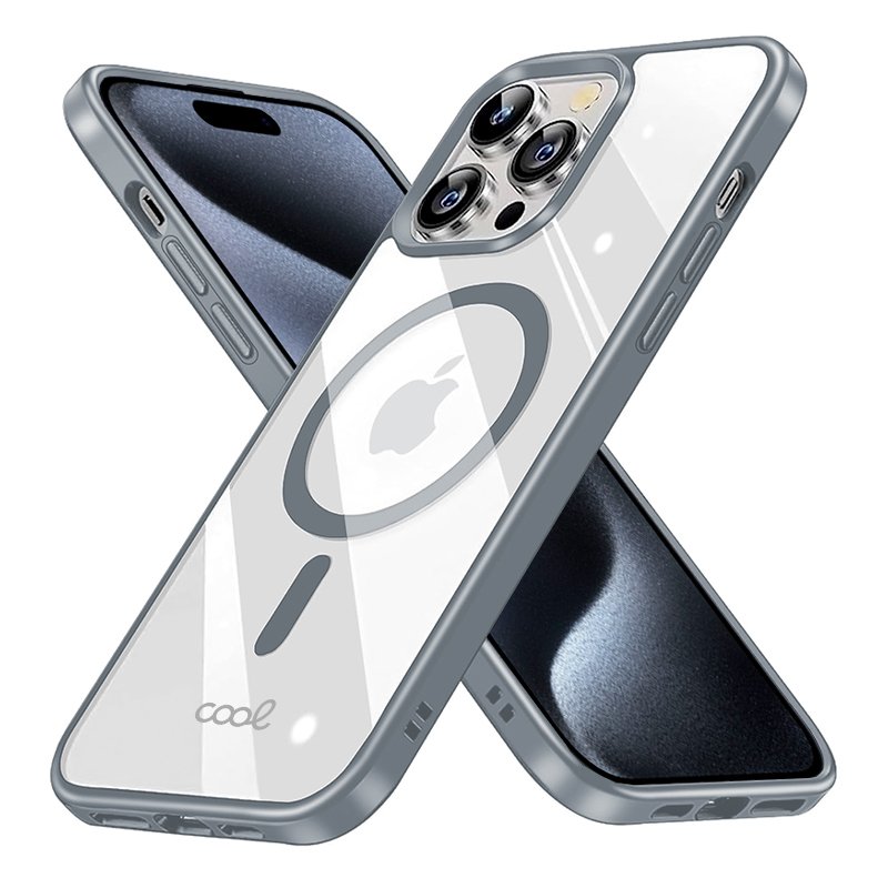 Coque magnétique pour iPhone 15 Pro avec bord argenté