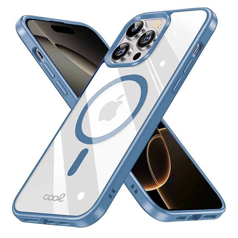 Coque magnétique cool pour iPhone 16 Pro avec bords bleu clair