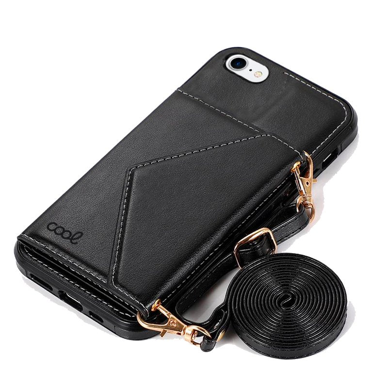 Coque portefeuille tendance pour iPhone 7/8/SE (2020)/SE (2022) avec pendentif noir
