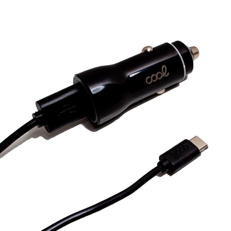 Câble de chargeur de voiture Type C (2 x USB) COOL 2,4 A Kit 2 en 1 Noir