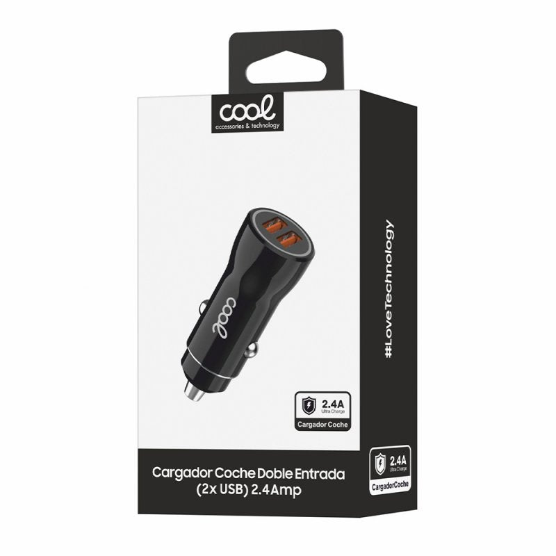 Cargador Coche Universal Doble Entrada Usb COOL Negro 2.4 Amp