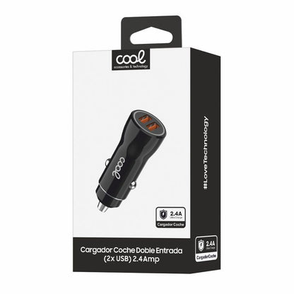 Cargador Coche Universal Doble Entrada Usb COOL Negro 2.4 Amp