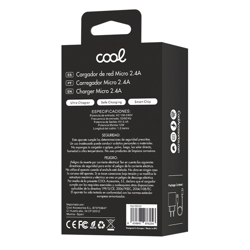 Chargeur universel 2 en 1 COOL Micro-USB 2,4 A Noir