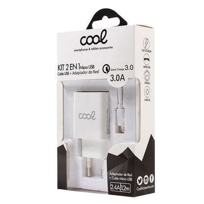 Chargeur universel micro-USB 3 A (charge rapide) Kit 2 en 1 COOL Blanc