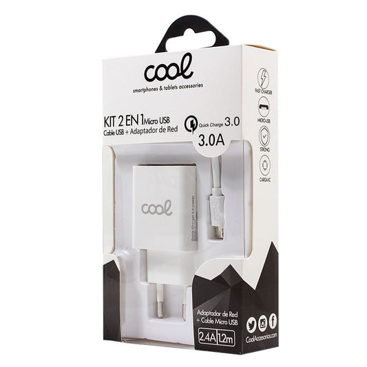 Chargeur universel micro-USB 3 A (charge rapide) Kit 2 en 1 COOL Blanc