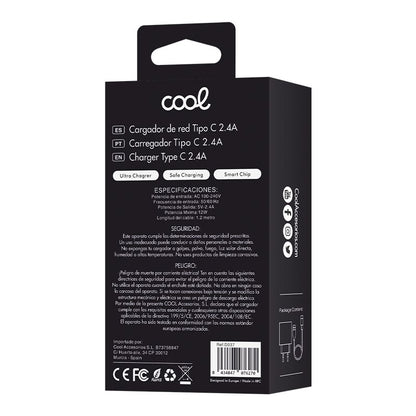 Cargador Red Conector Tipo-C (2.4 Amp) Universal COOL Kit 2 en 1 Blanco