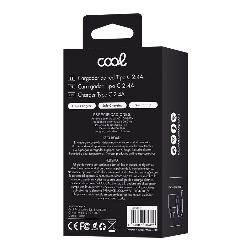 Chargeur Connecteur Réseau Type-C (2,4 A) Kit COOL Universel 2 en 1 Blanc