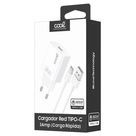 Chargeur universel 3 A Type-C (charge rapide) Kit 2 en 1 COOL Blanc